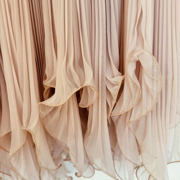 Vintage 80s Pierre Labiche Pleated Dress Blush Pink Chiffon Ruffle Hem USA SZ 10 - Picture 8 of 12